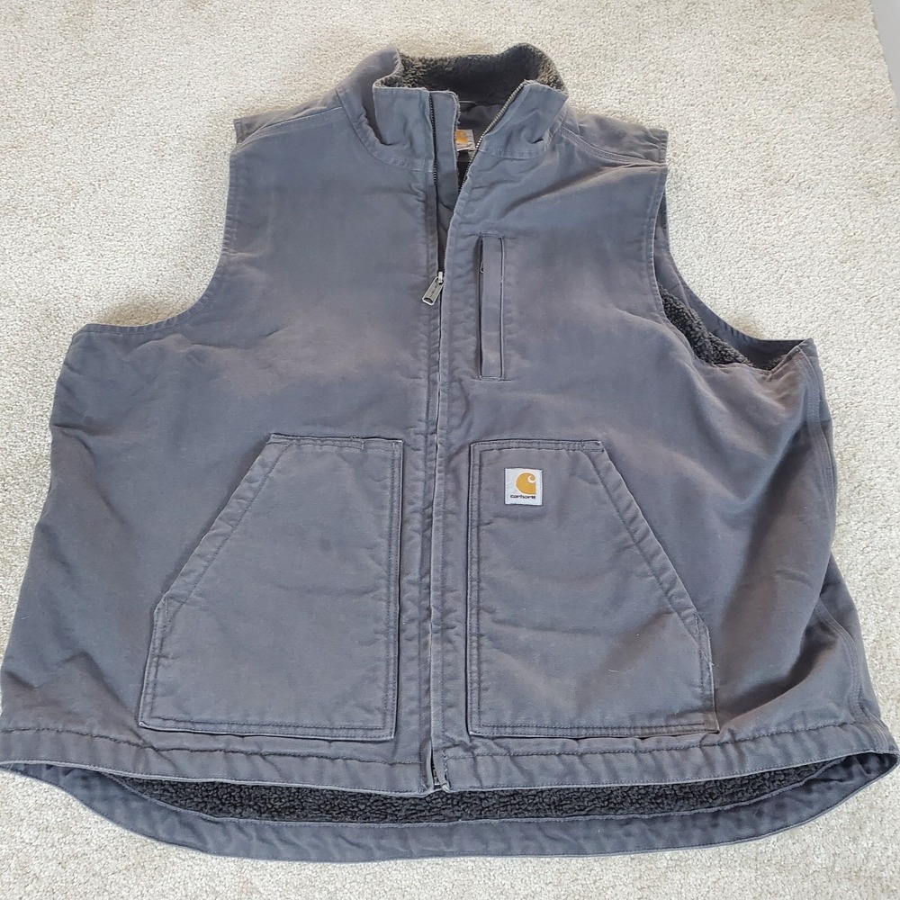 Carhartt Men's Sherpa Lined Vest Size XL Gray Full Zip